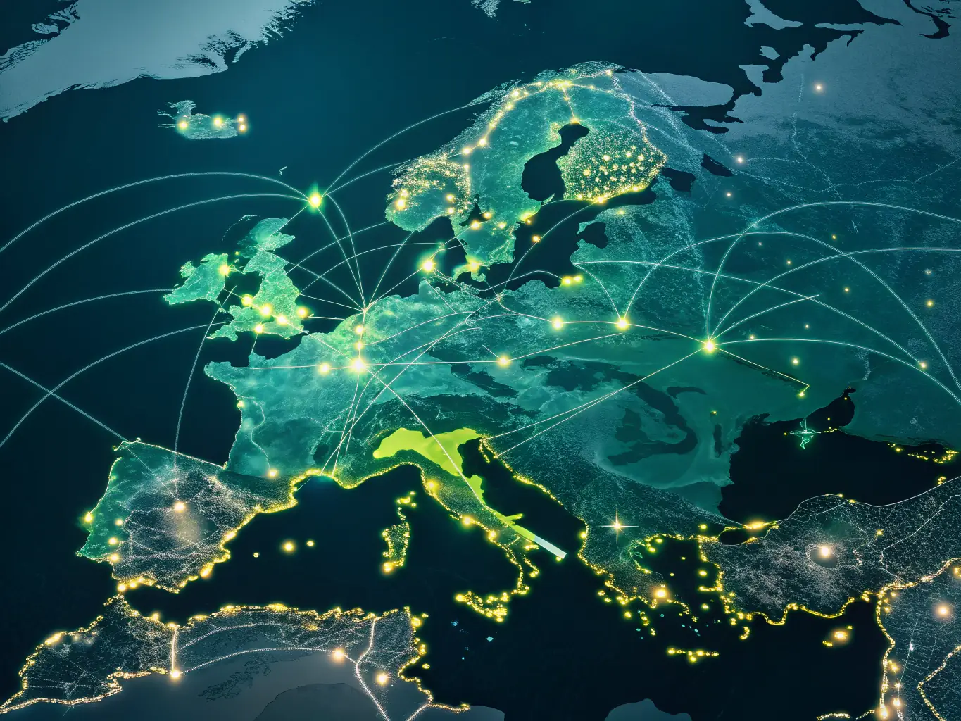 A map highlighting various destinations across Europe, Africa, the Middle East, and Asia, with private jets taking off from and landing at different locations, representing Milajet Havacilik's extensive service area.
